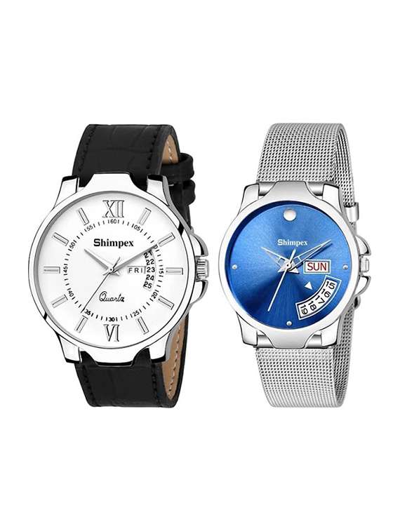  classic edge analog watch set of 2