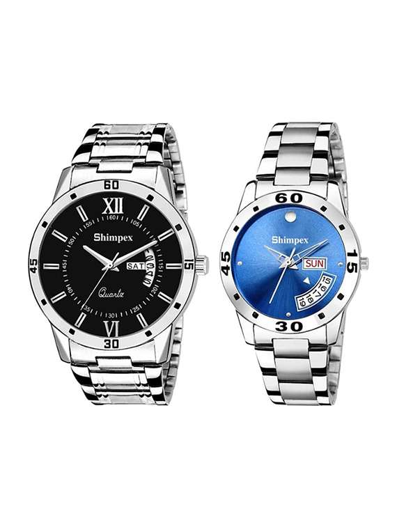  classic edge analog watch set of 2