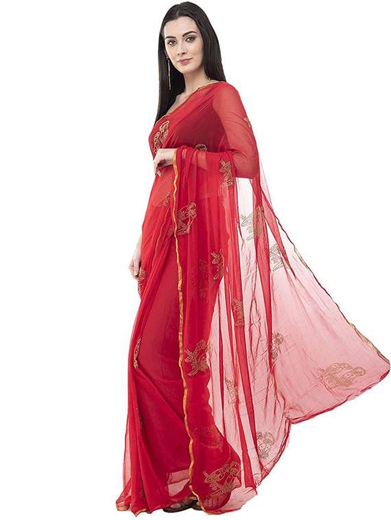 women solid with work embroidered saree with blouse