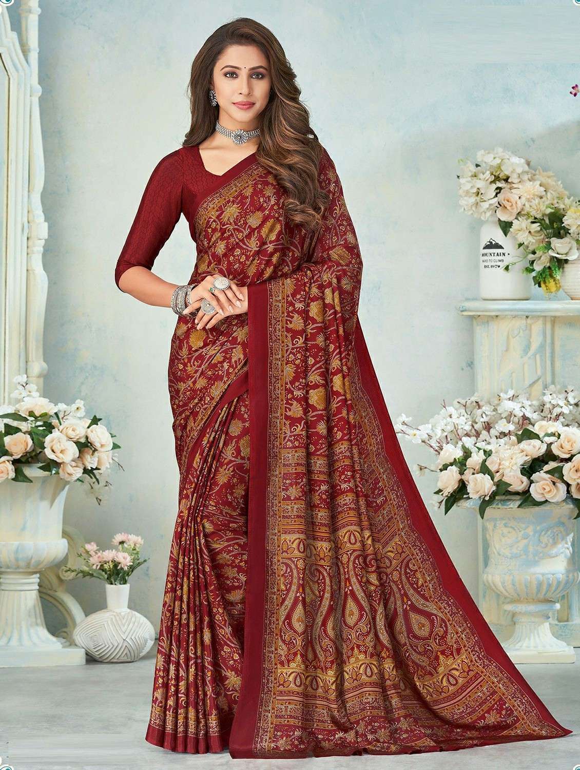 women printed casual wear saree with blouse