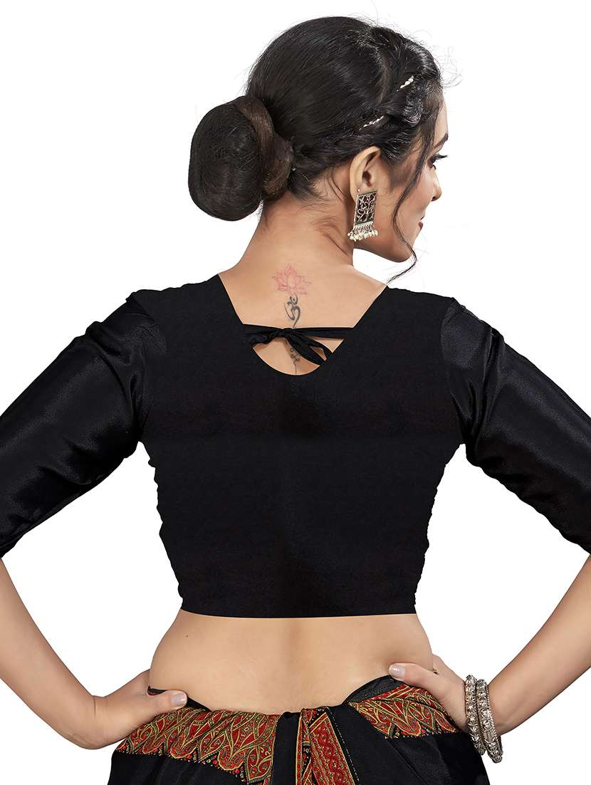 women solid with bordered saree with blouse - 22315736 -  Standard Image - 3