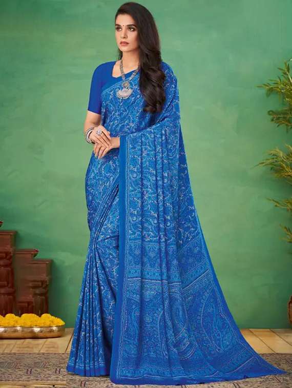 women printed casual wear saree with blouse