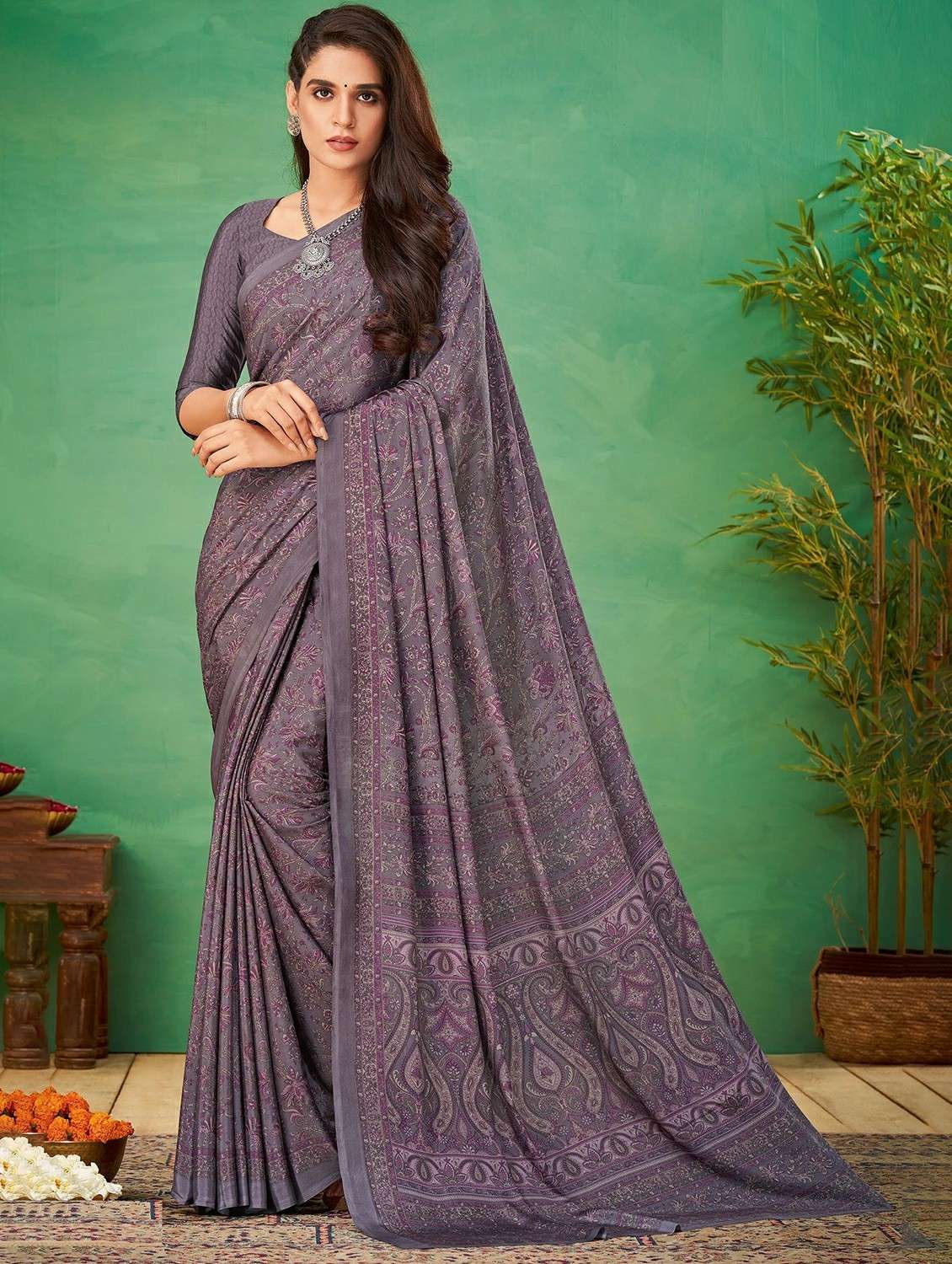 women printed casual wear saree with blouse