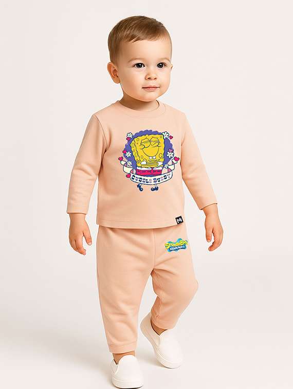 boys printed round neck full length co-ord set