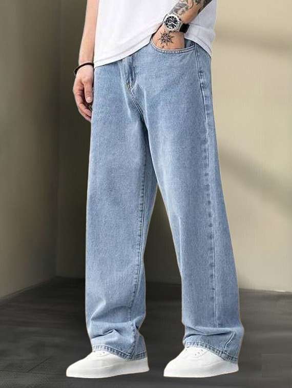 men plain mid rise baggy jeans