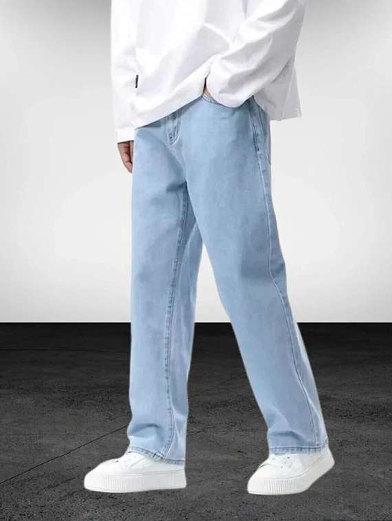 men plain mid rise full length jeans