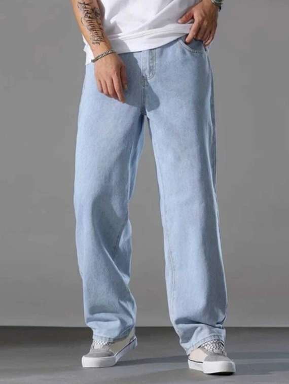 men plain mid rise full length jeans