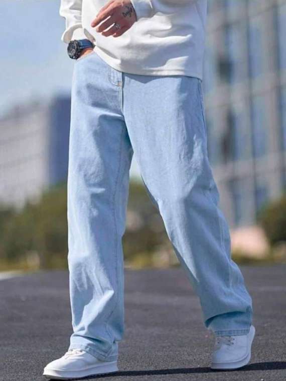 men plain mid rise full length jeans