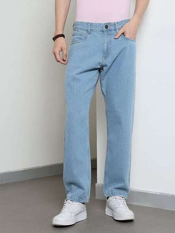 men plain mid rise full length jeans