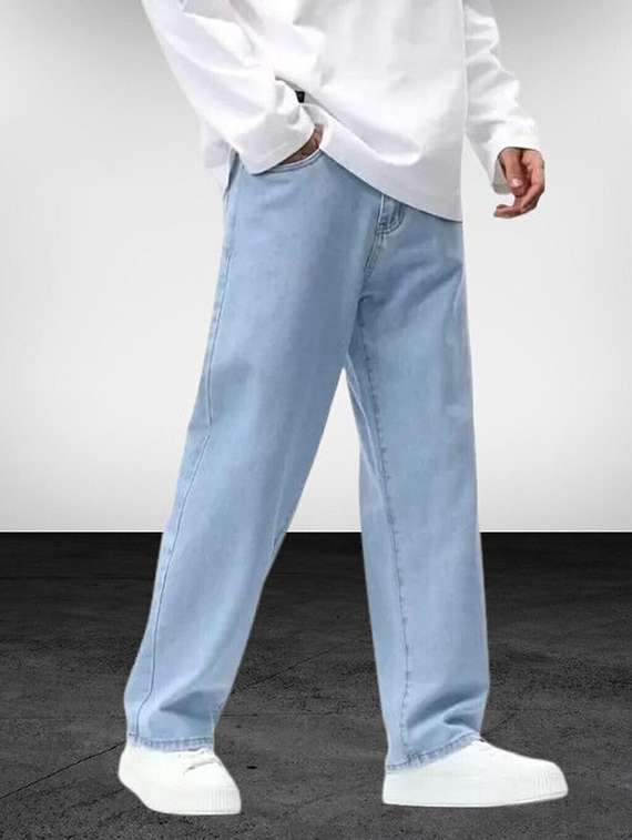 men plain mid rise full length jeans