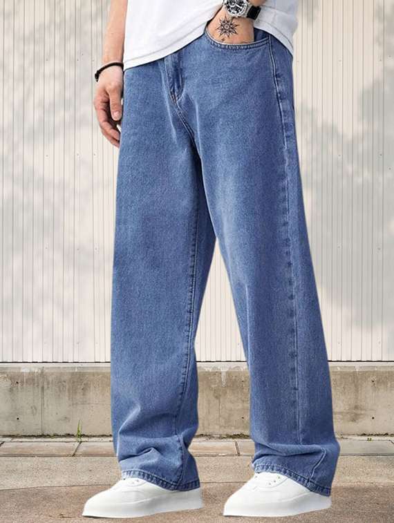 men plain mid rise full length jeans