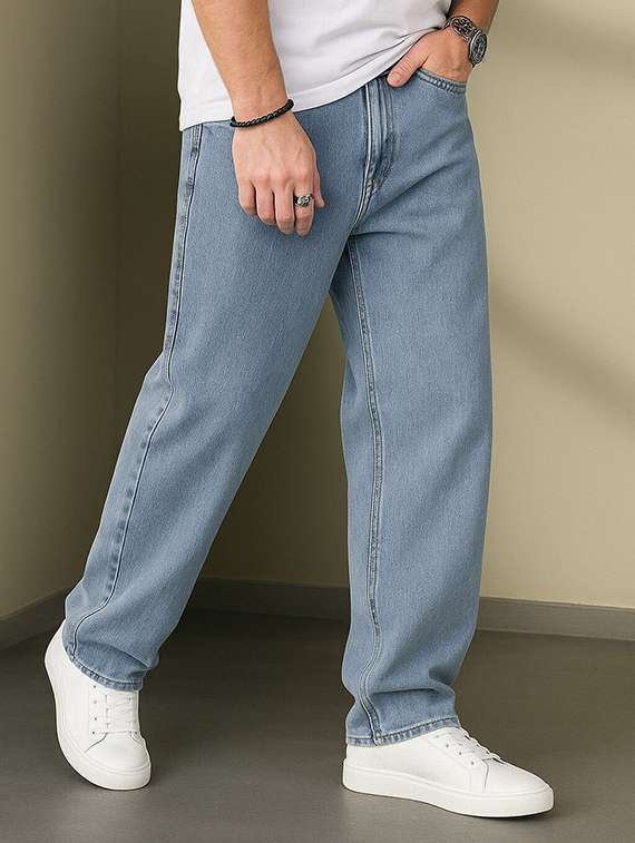 men plain mid rise full length jeans
