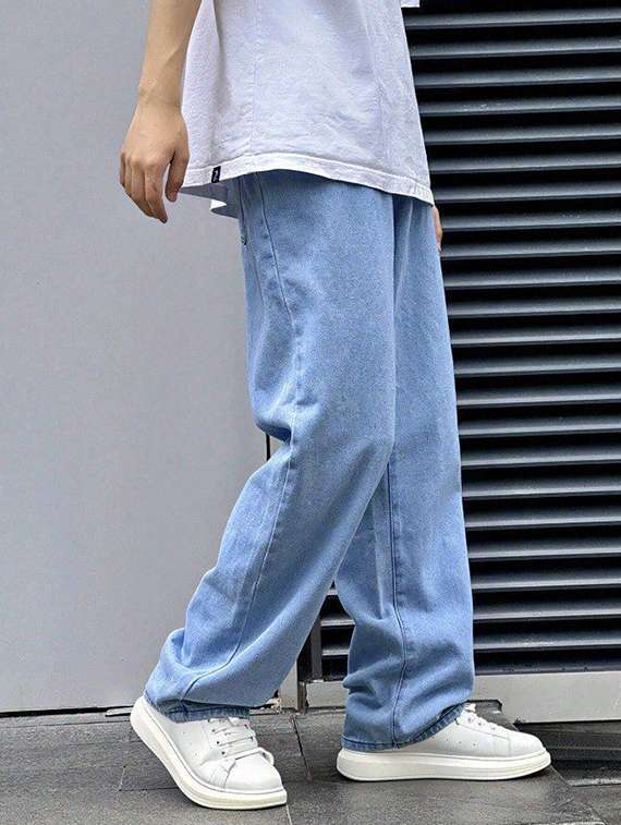 men plain mid rise full length jeans