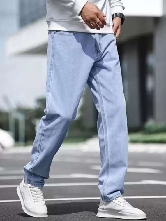 men plain mid rise full length jeans