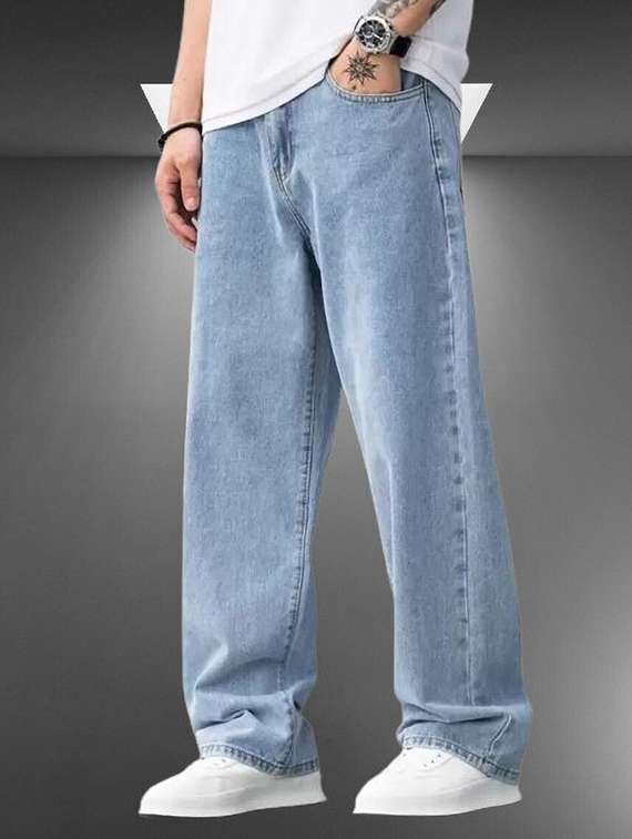 men plain mid rise full length jeans
