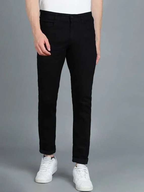 men plain mid rise full length jeans