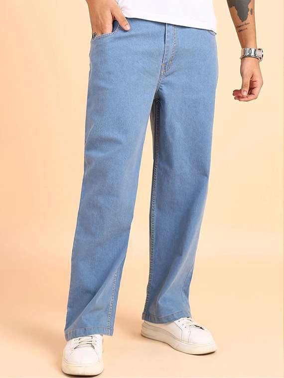 men plain mid rise full length jeans
