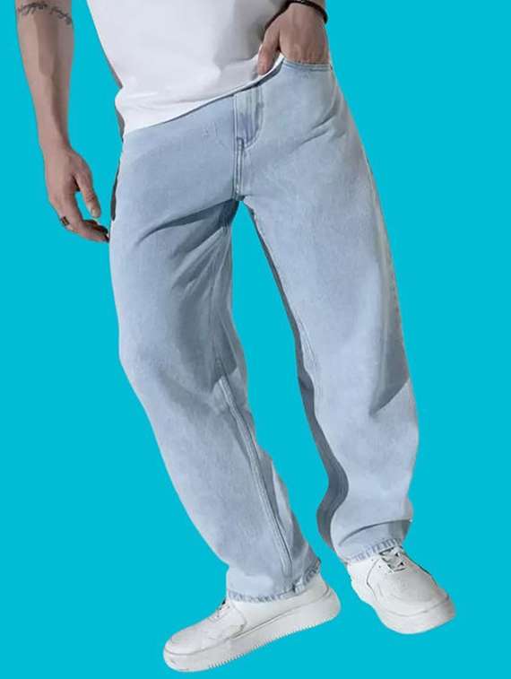 men plain mid rise full length jeans