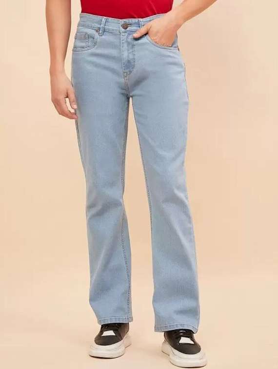 men plain mid rise full length jeans