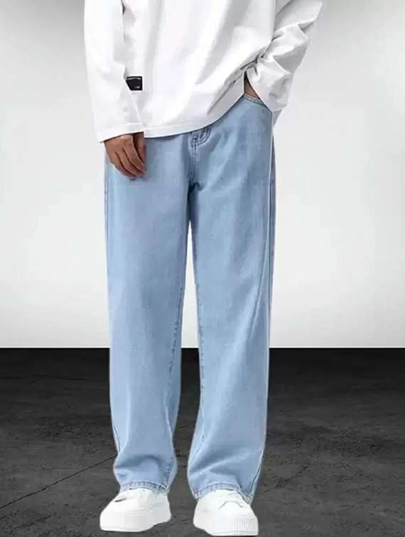 men plain mid rise full length jeans