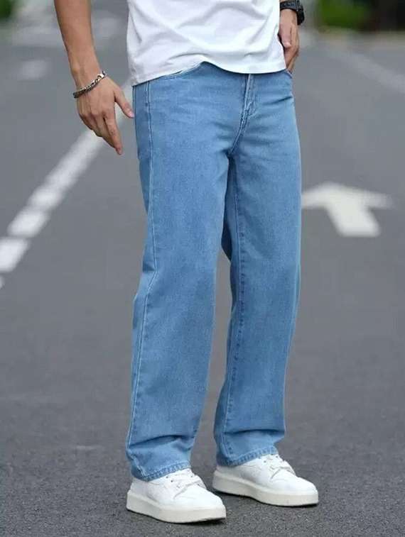 men plain mid rise full length jeans