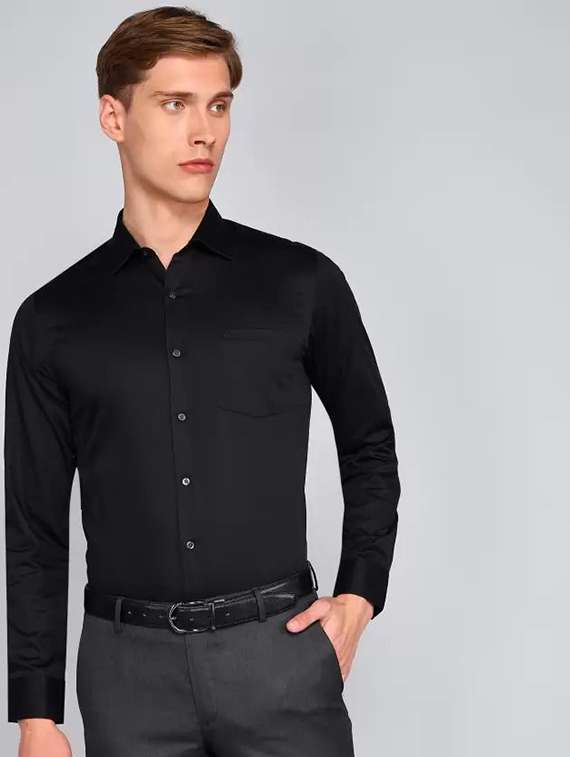 men solid long sleeve slim fit formal shirt
