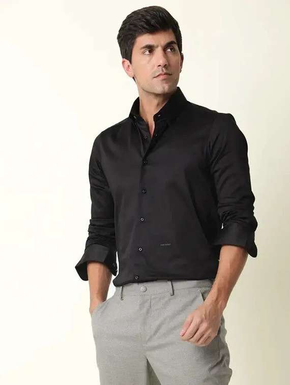 men solid long sleeve slim fit formal shirt