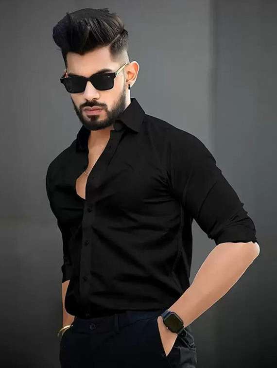 men solid long sleeve slim fit formal shirt