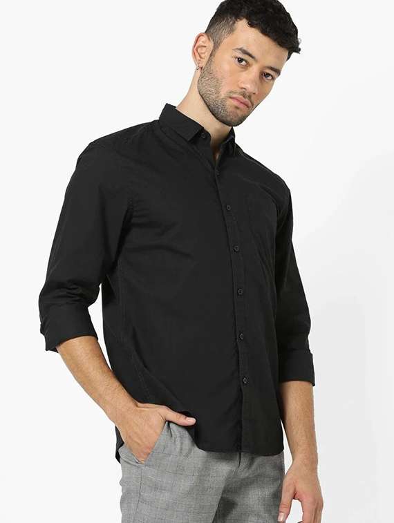 men solid long sleeve regular fit casual shirt