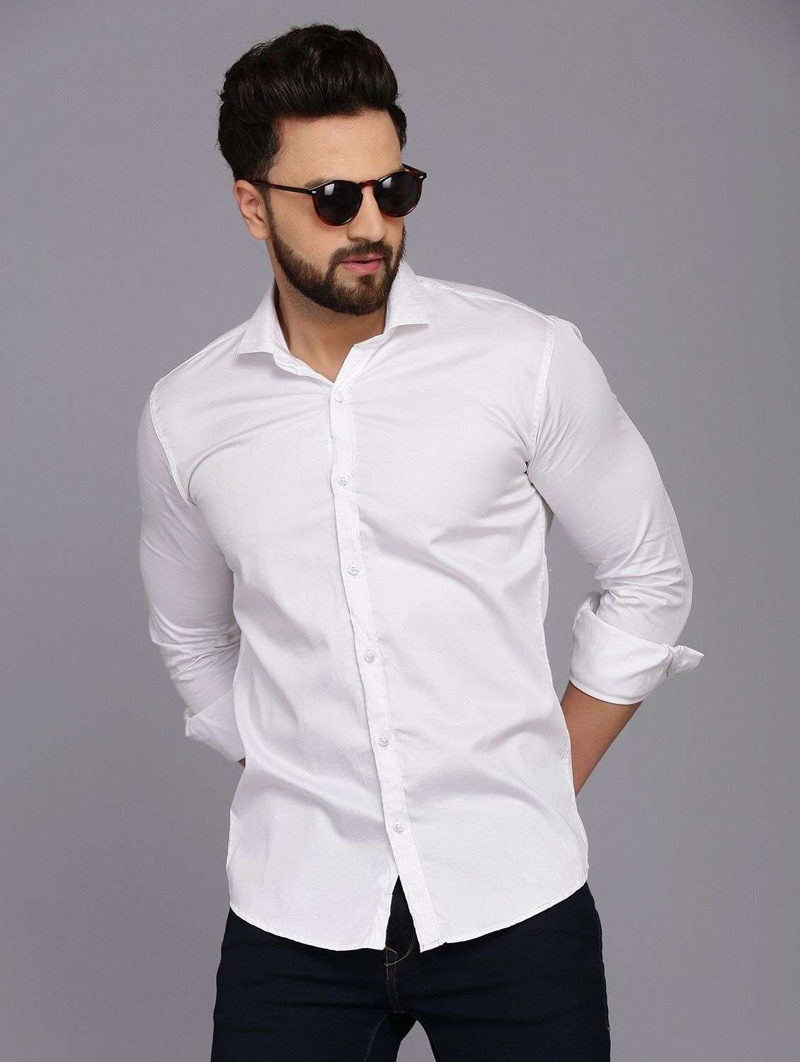 men solid long sleeve slim fit casual shirt