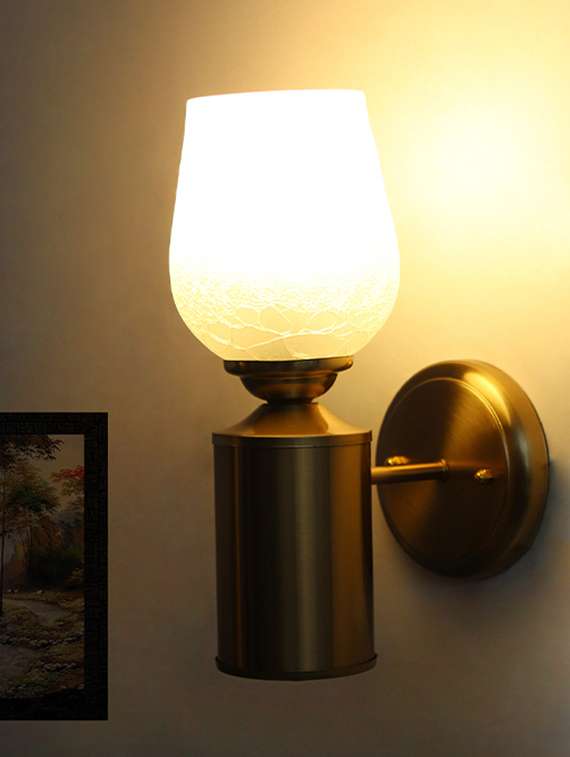 vintage brass wall sconce with crackle glass shade