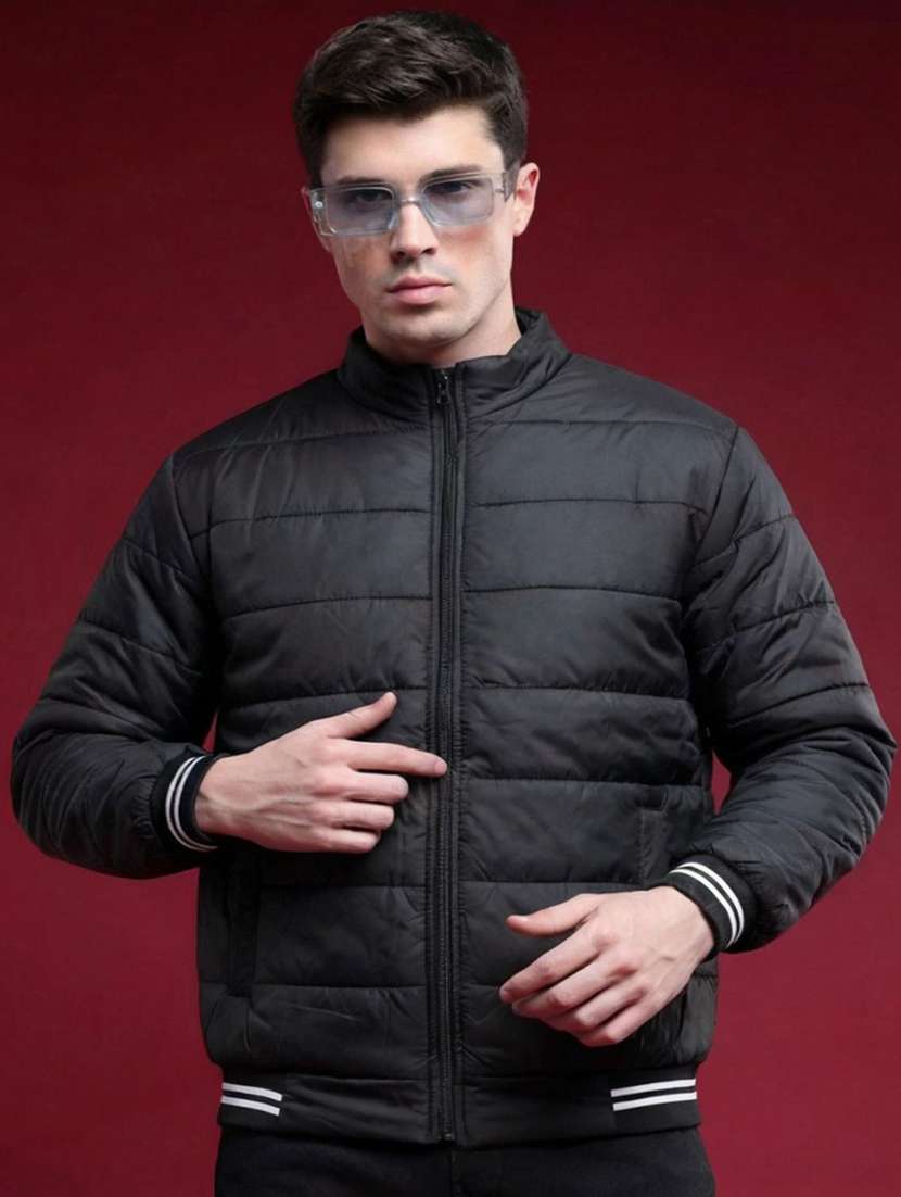 men solid long sleeve puffer jacket