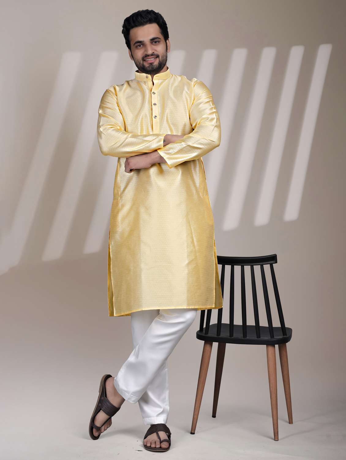men self design mandarin neck long kurta
