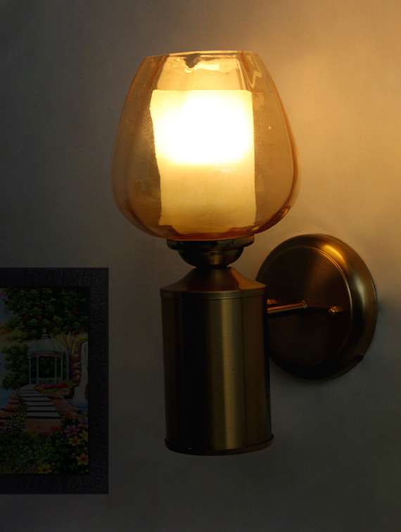 brushed brass wall sconce with amber glass shade - 22316245 -  Standard Image - 3
