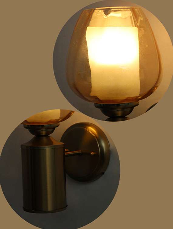 brushed brass wall sconce with amber glass shade - 22316245 -  Standard Image - 5