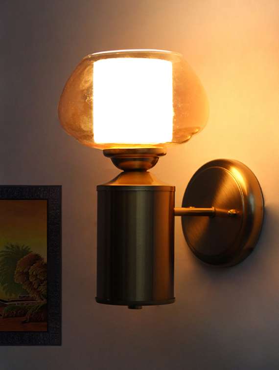 Amber Kachori Glass Shade With Brushed Brass Wall Sconce - 22316249 -  Standard Image - 3