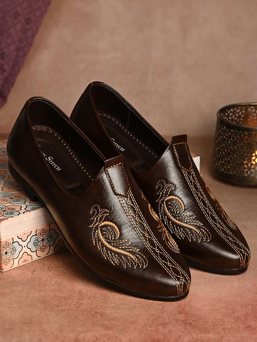 men brown slip on mojari