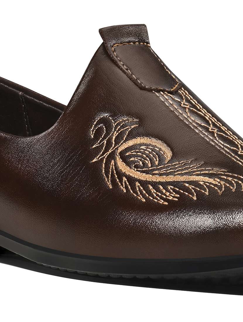 men brown slip on mojari - 22316254 -  Standard Image - 5