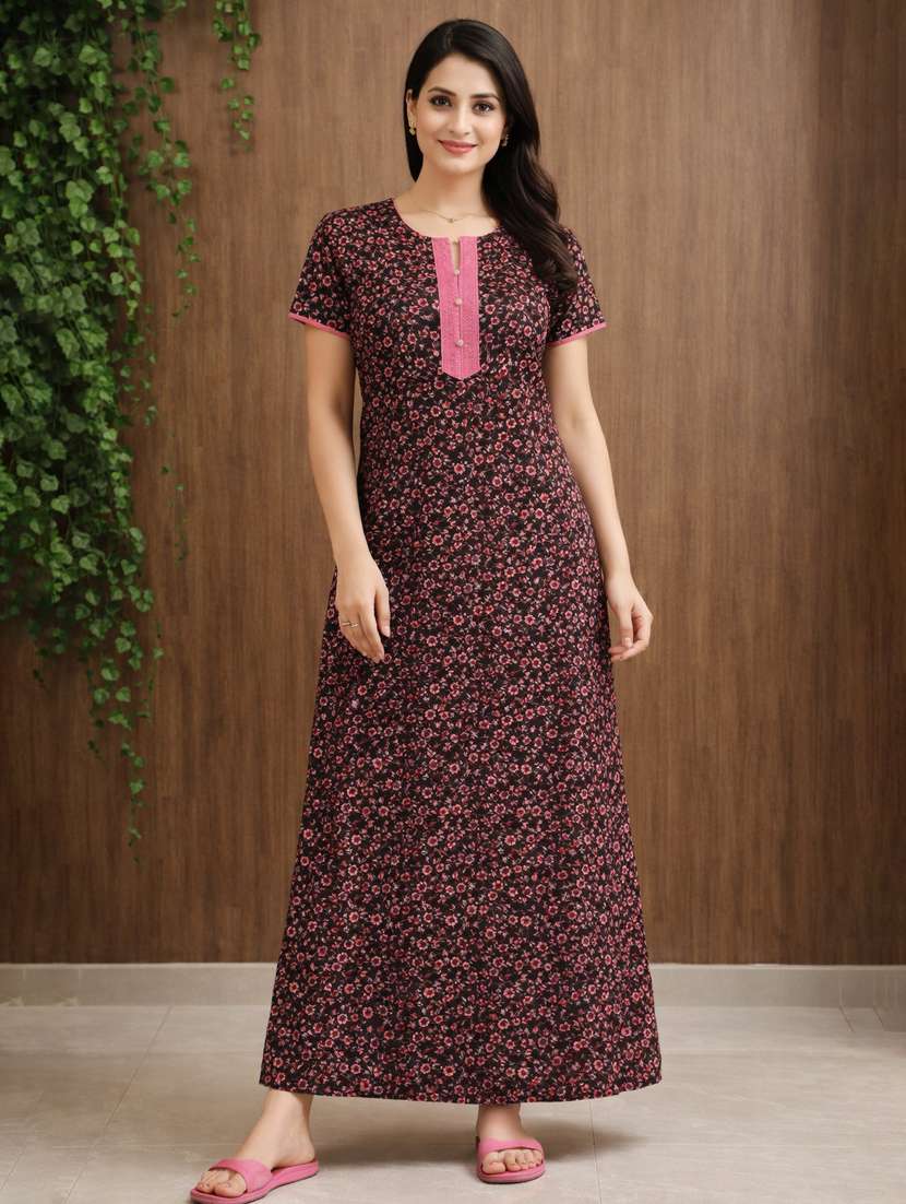 women printed short sleeve nighty - 22316263 -  Standard Image - 3