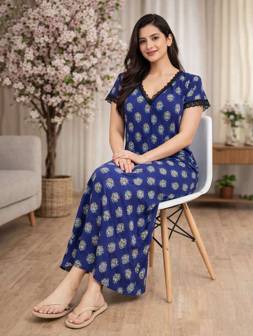 women printed short sleeve nighty
