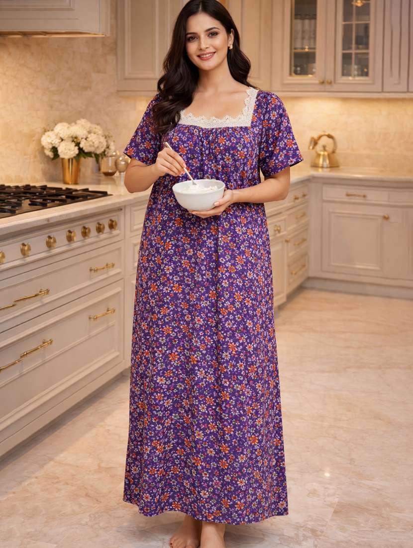 women printed short sleeve nighty - 22316266 -  Standard Image - 5