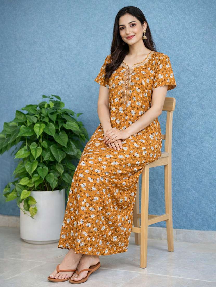 women printed short sleeve nighty