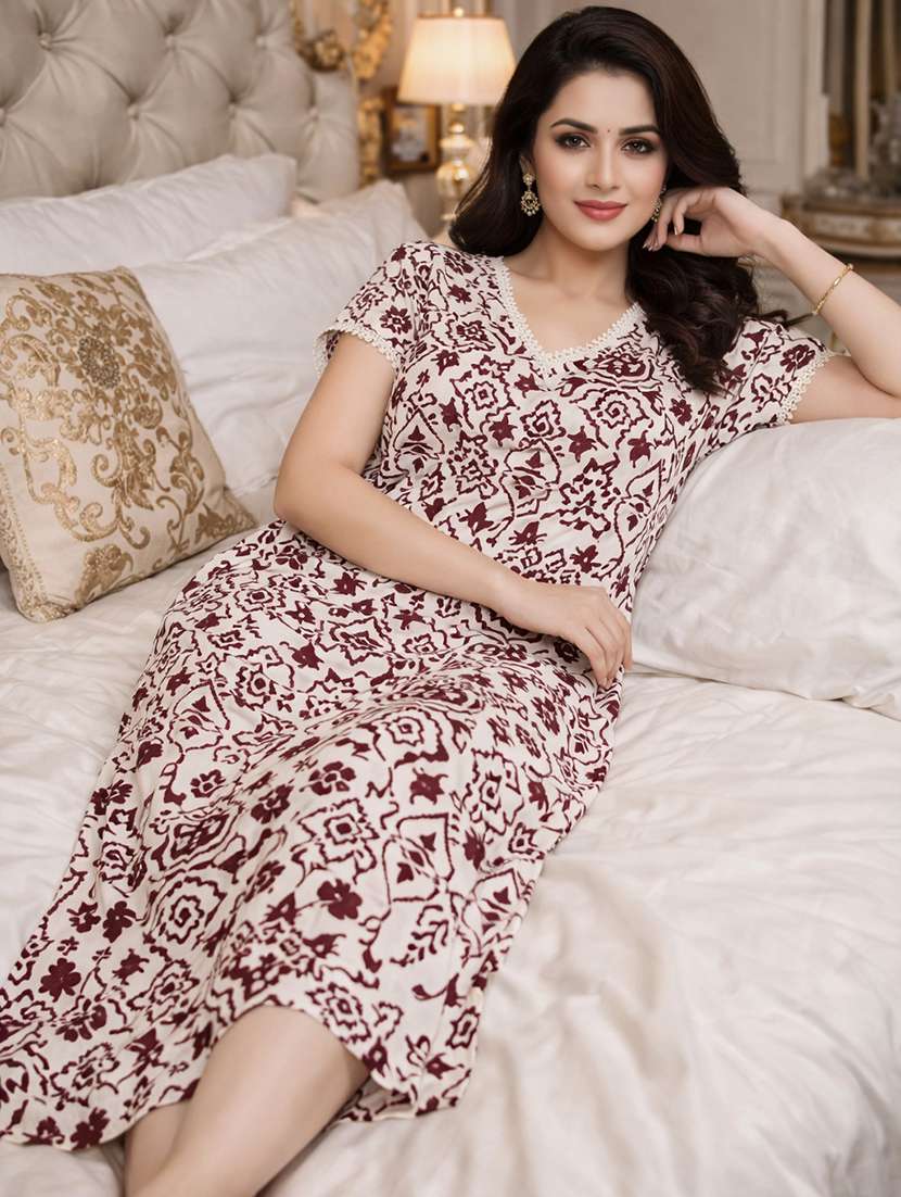 women printed short sleeve nighty - 22316268 -  Standard Image - 5