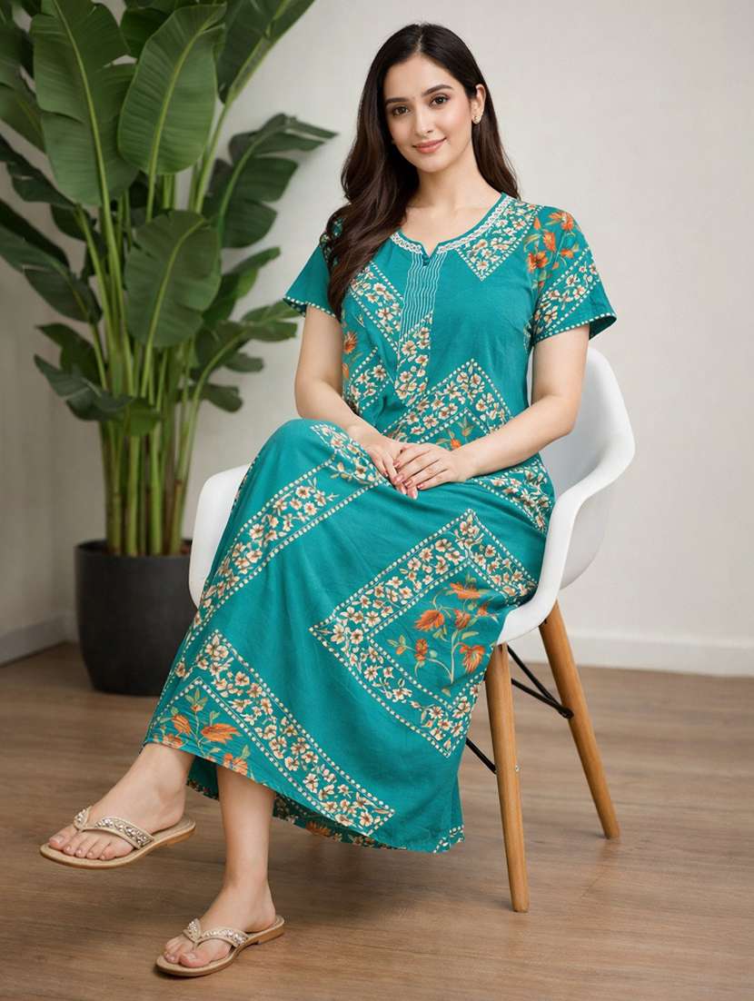 women printed short sleeve nighty