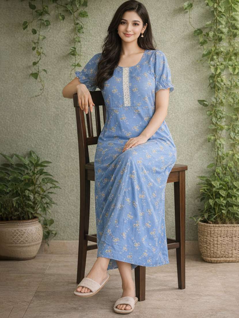 women printed short sleeve nighty