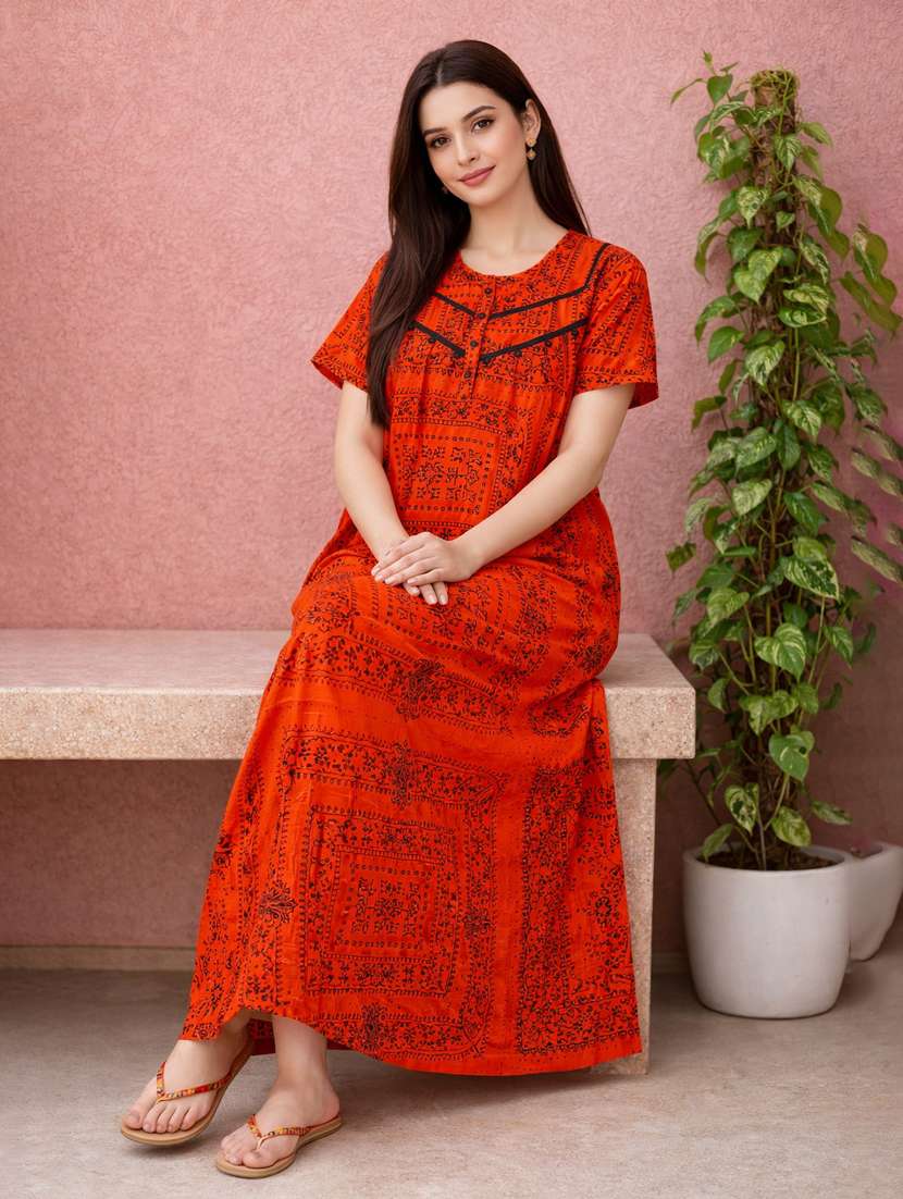 women printed short sleeve nighty