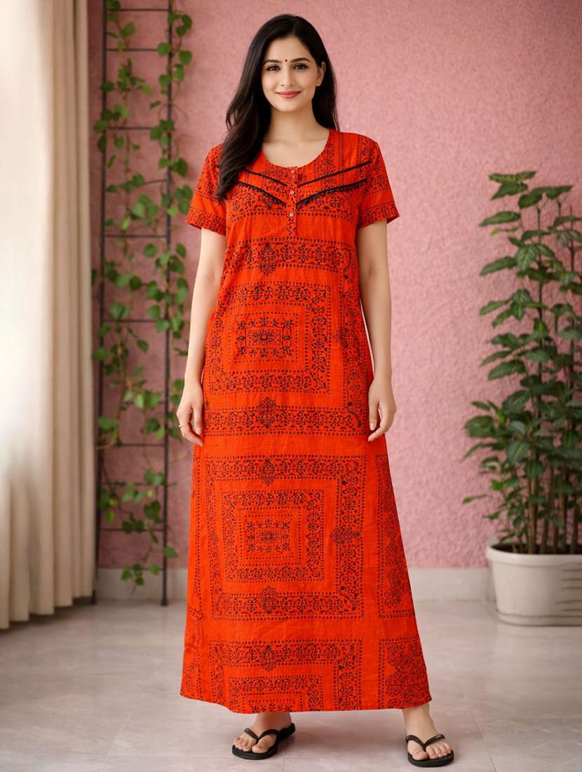 women printed short sleeve nighty - 22316272 -  Standard Image - 3