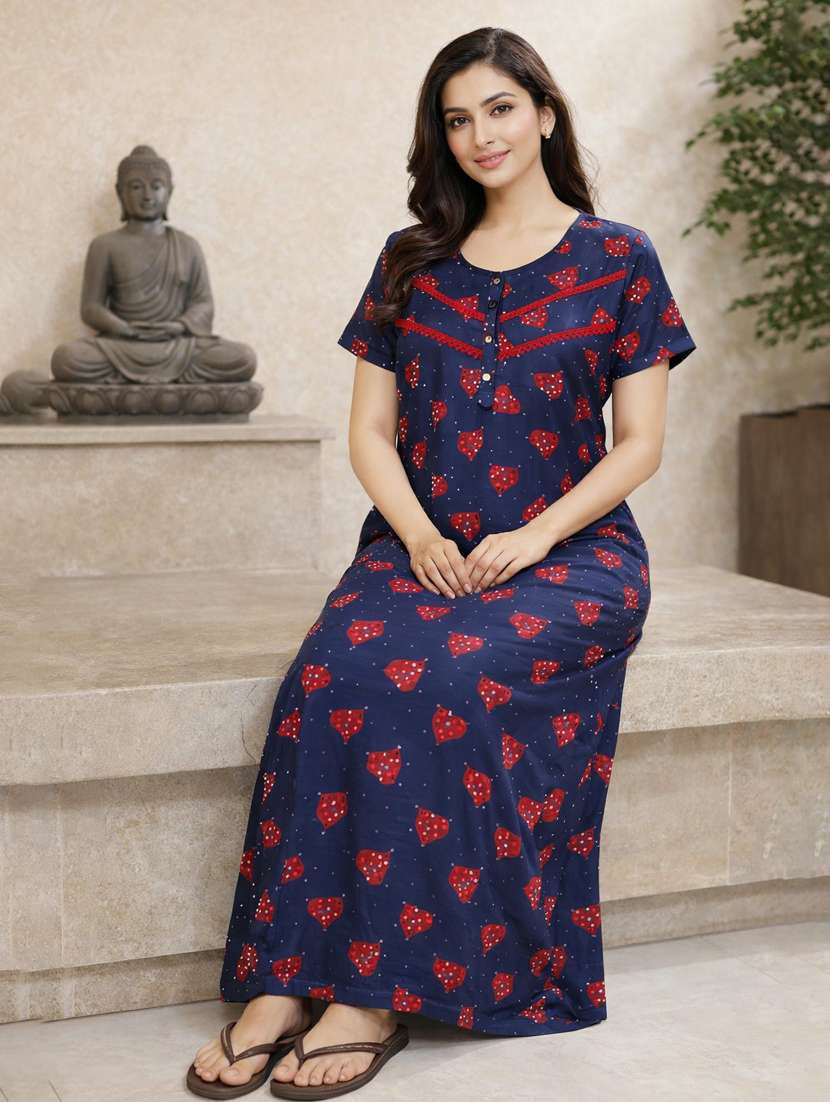 women printed short sleeve nighty