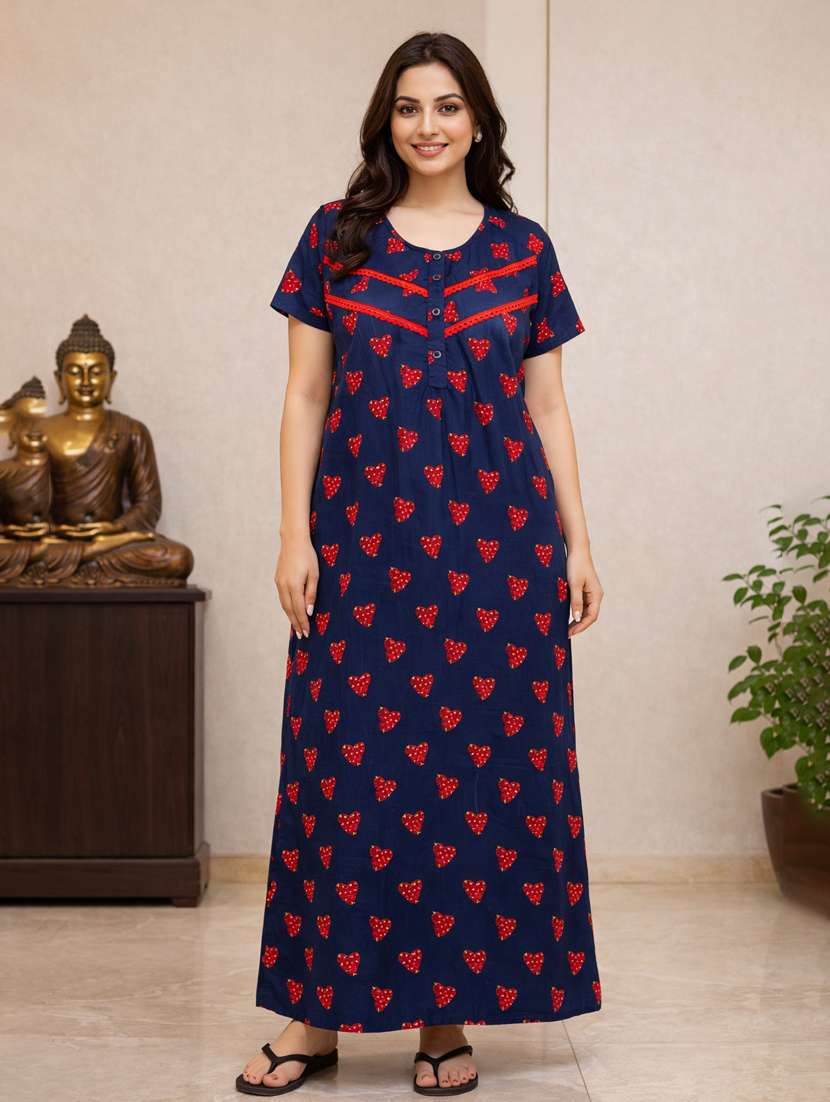 women printed short sleeve nighty - 22316274 -  Standard Image - 3