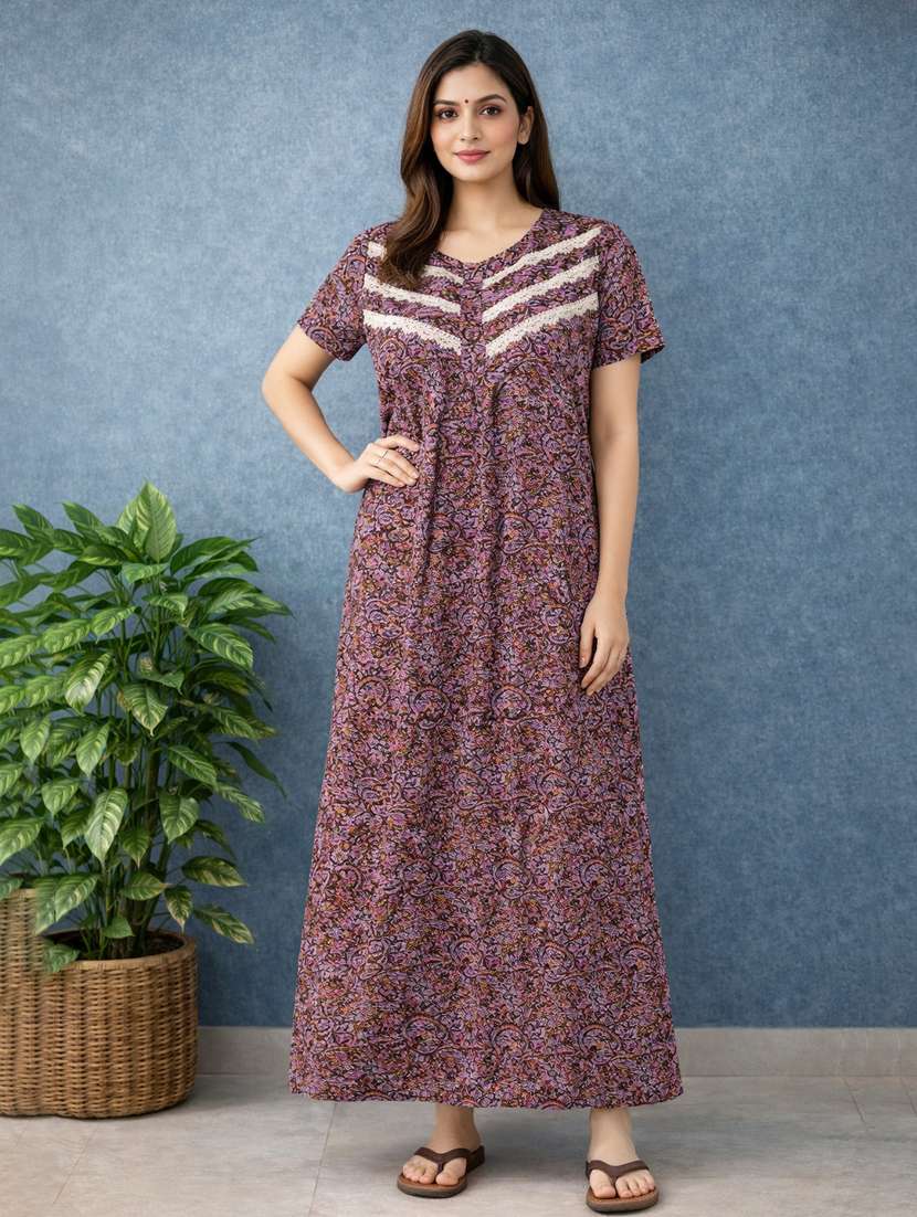 women printed short sleeve nighty